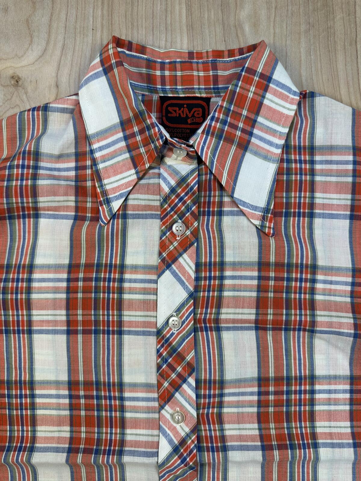 Vintage 70s Skiva button up plaid shirt country curved hem worn lightweight