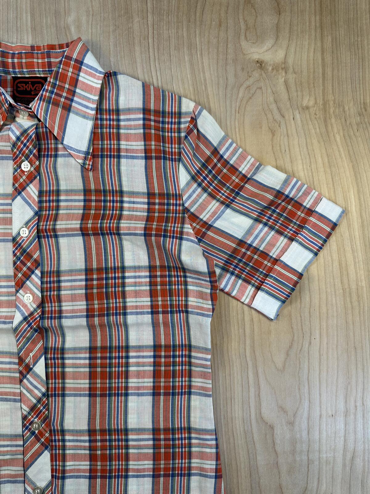 Vintage 70s Skiva button up plaid shirt country curved hem worn lightweight