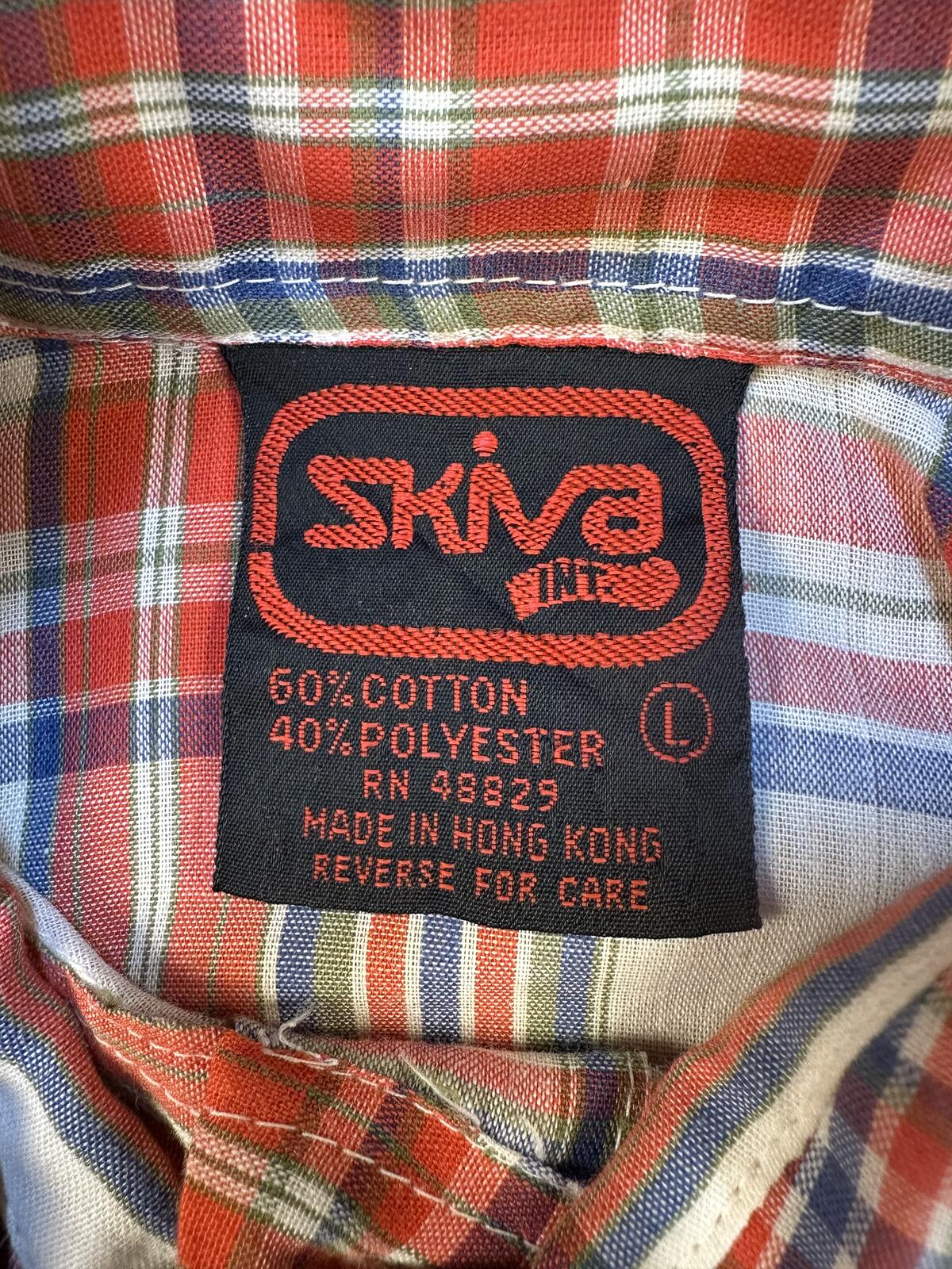 Vintage 70s Skiva button up plaid shirt country curved hem worn lightweight