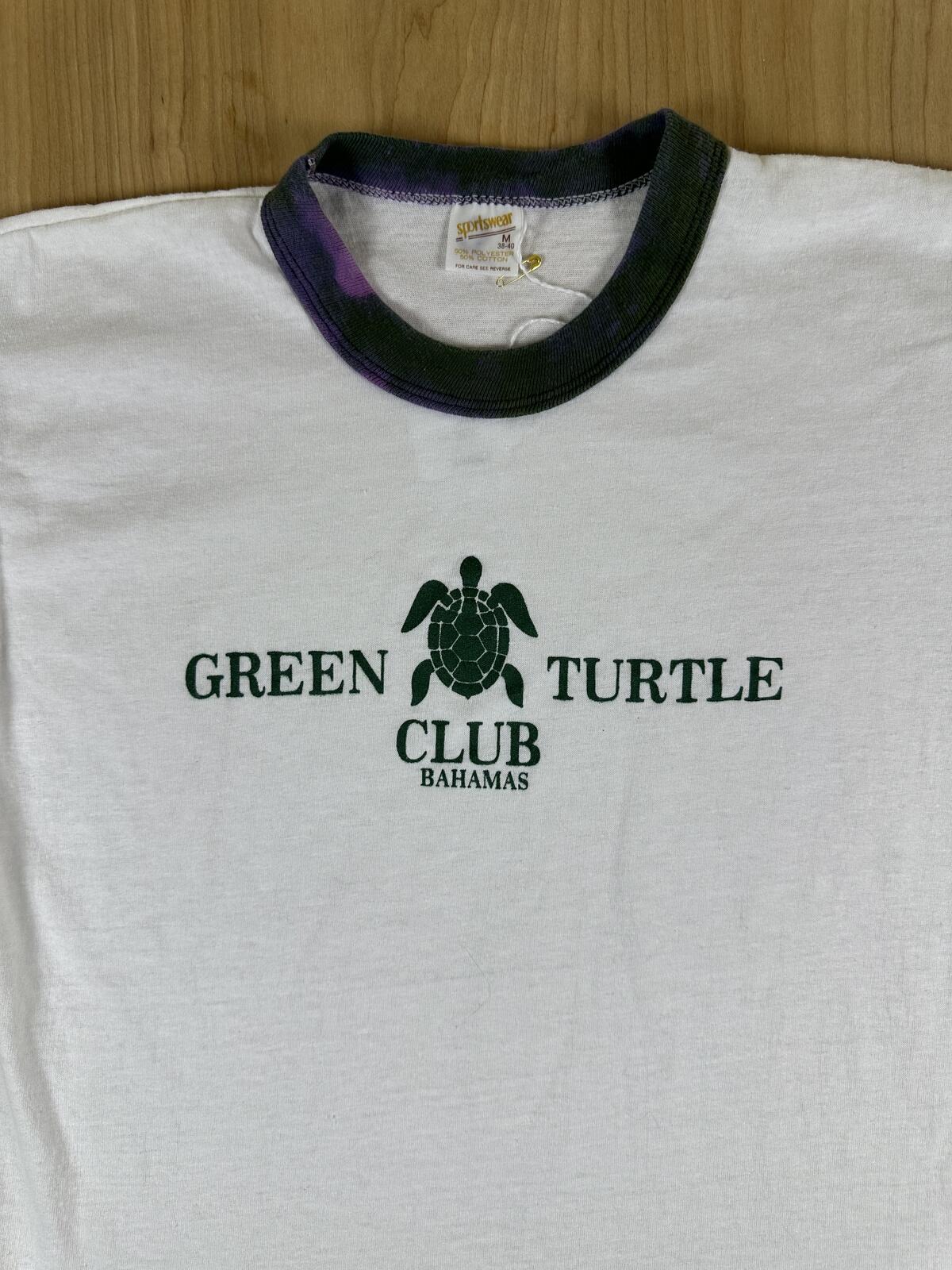 Vintage 80s Green Turtle Club RInger Tshirt single stitch usa bahamas medium