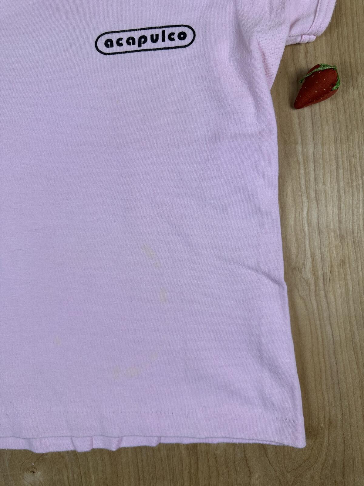 Vintage 80s Acapulco baby t scoop neck small pink vacation cute tight cap sleeve