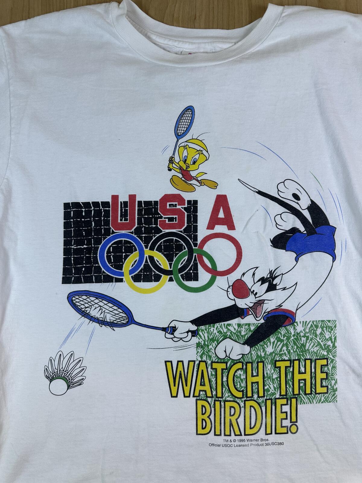 Vintage 90s Watch the Birdie Olympic tshirt Single Stitch Tweety badminton usa