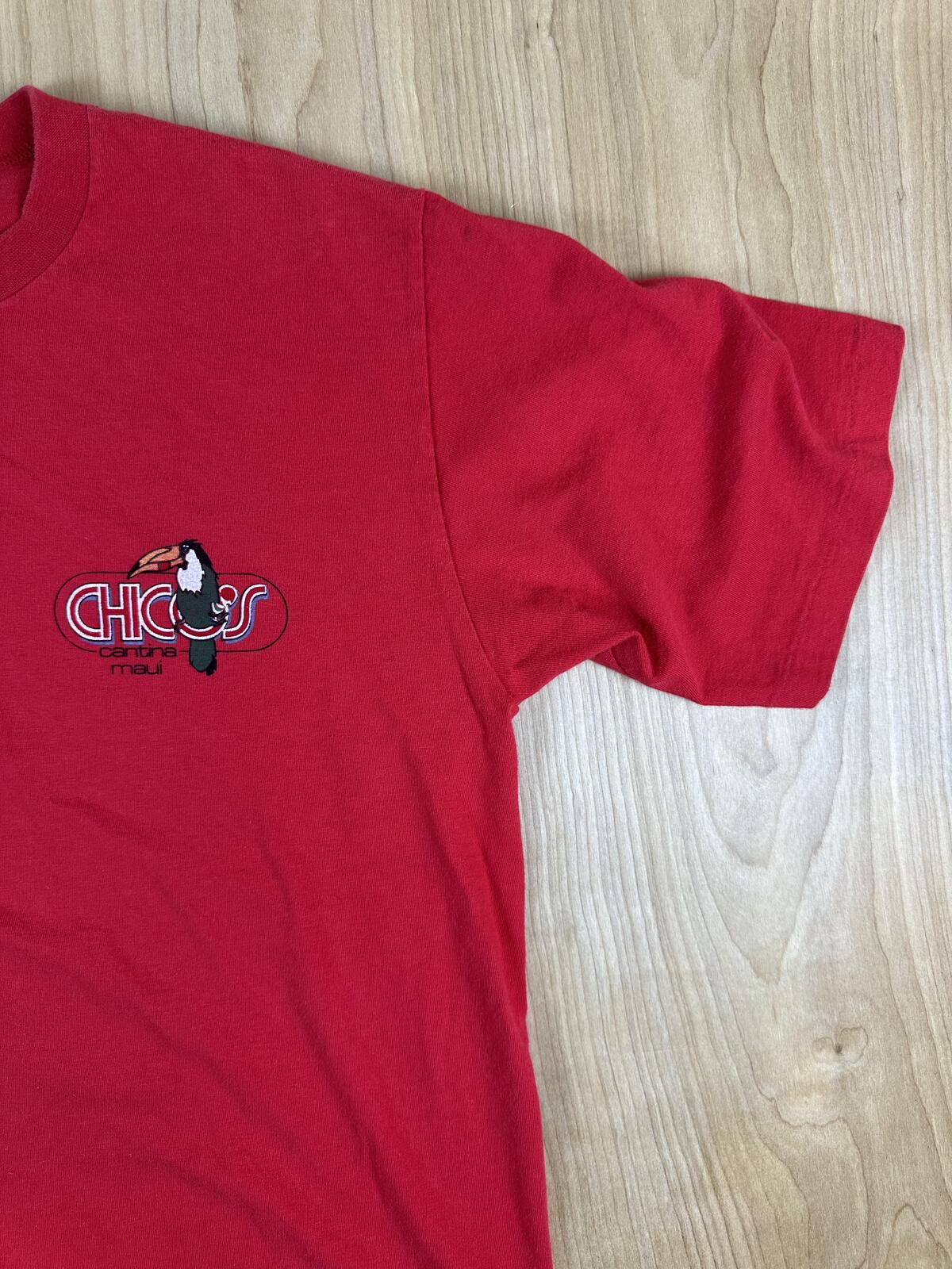 Vintage 80s Chico's Cantina Maui tshirt single stitch red toucan cropped hawaii