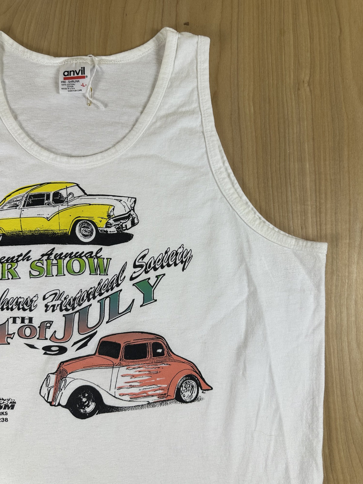 Vintage 90s Lakehurst Historical Society Car Show tank july 4 large 100% cotton