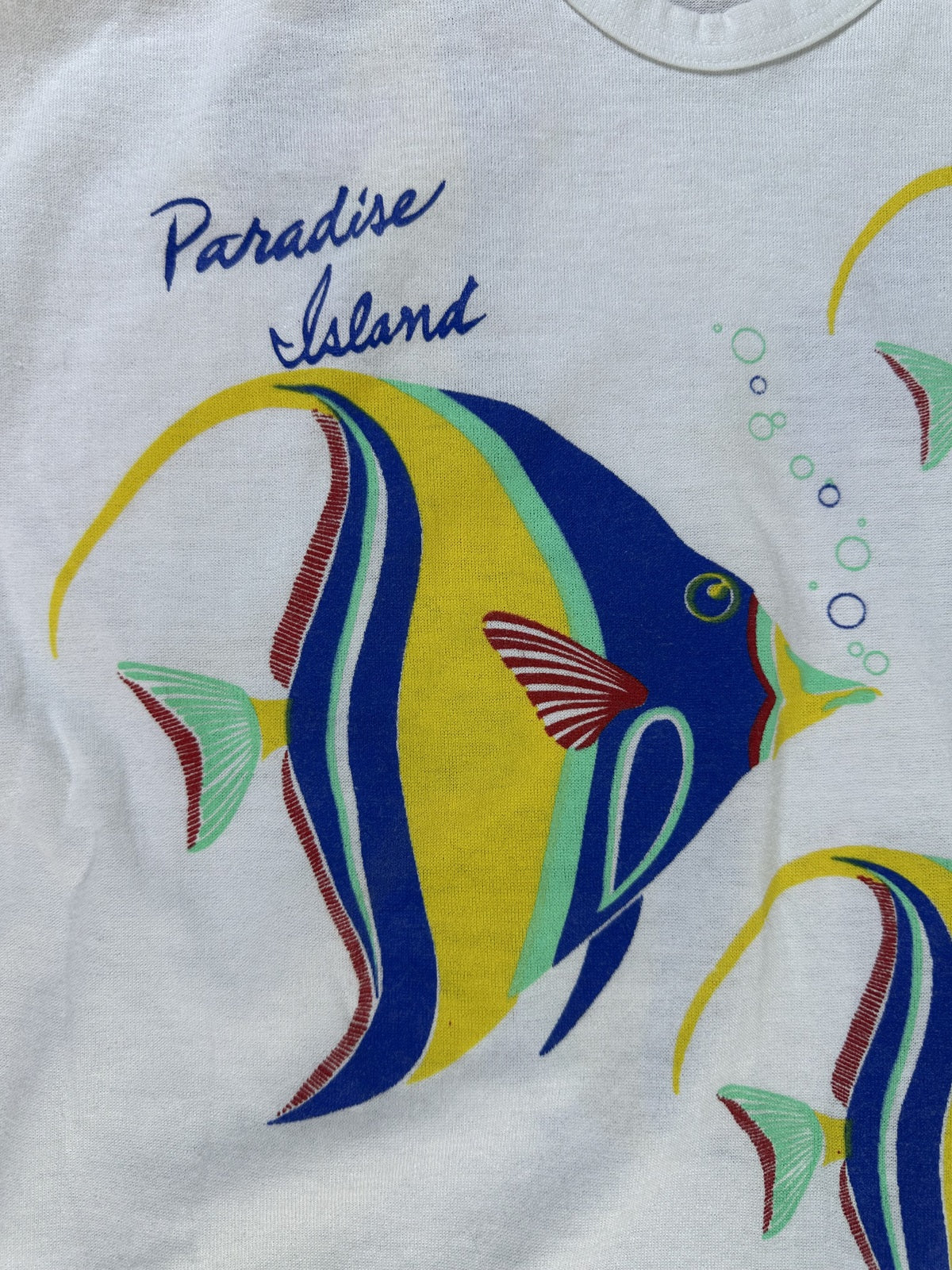 Vintage 80s Paradise Island Fringe tshirt coverup vacation beach tropical