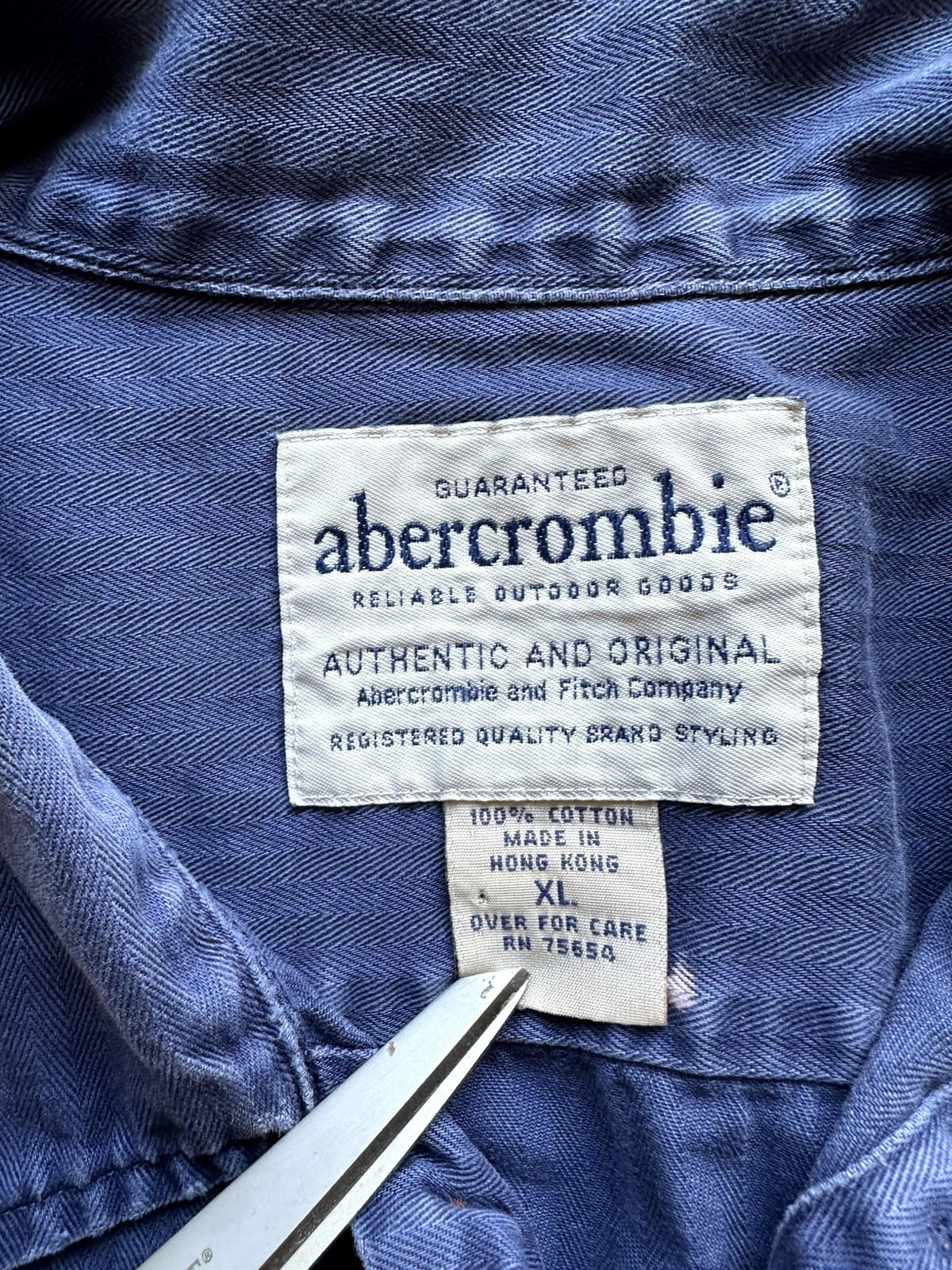 vintage 90's Abercrombie & fitch WORK SHIRT XL blue herringbone COTTON rare NICE