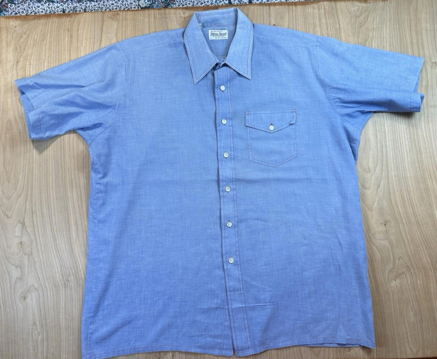 vintage 70's CHAMBRAY king size label BIG & TALL contrast red stitching TRUCKER