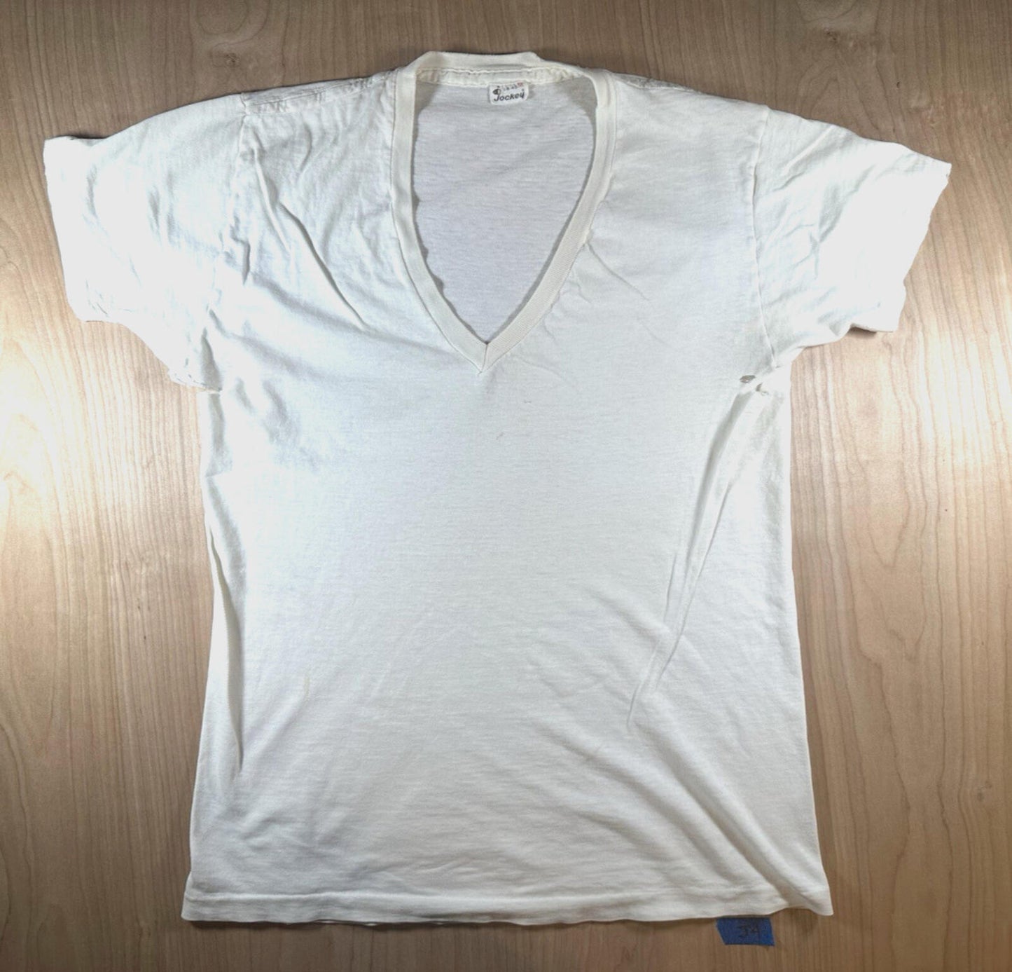 vintage 60's JOCKEY UNDERSHIRT v neck SHREDDED worn PATINA torn MEDIUM j4