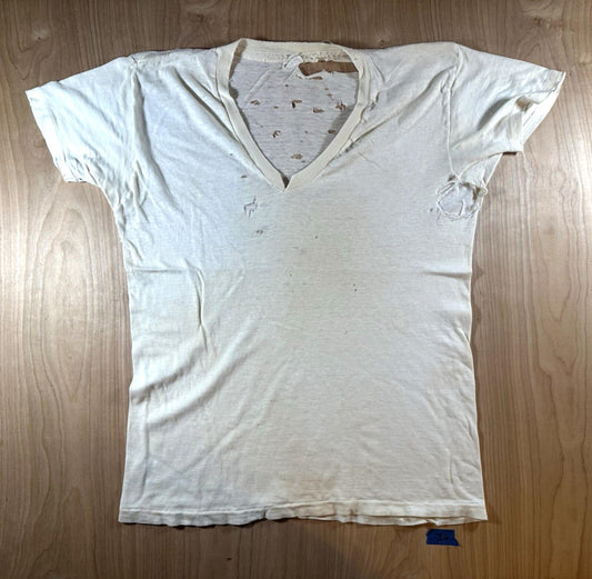 vintage 60's JOCKEY UNDERSHIRT v neck SHREDDED worn PATINA torn MEDIUM j2