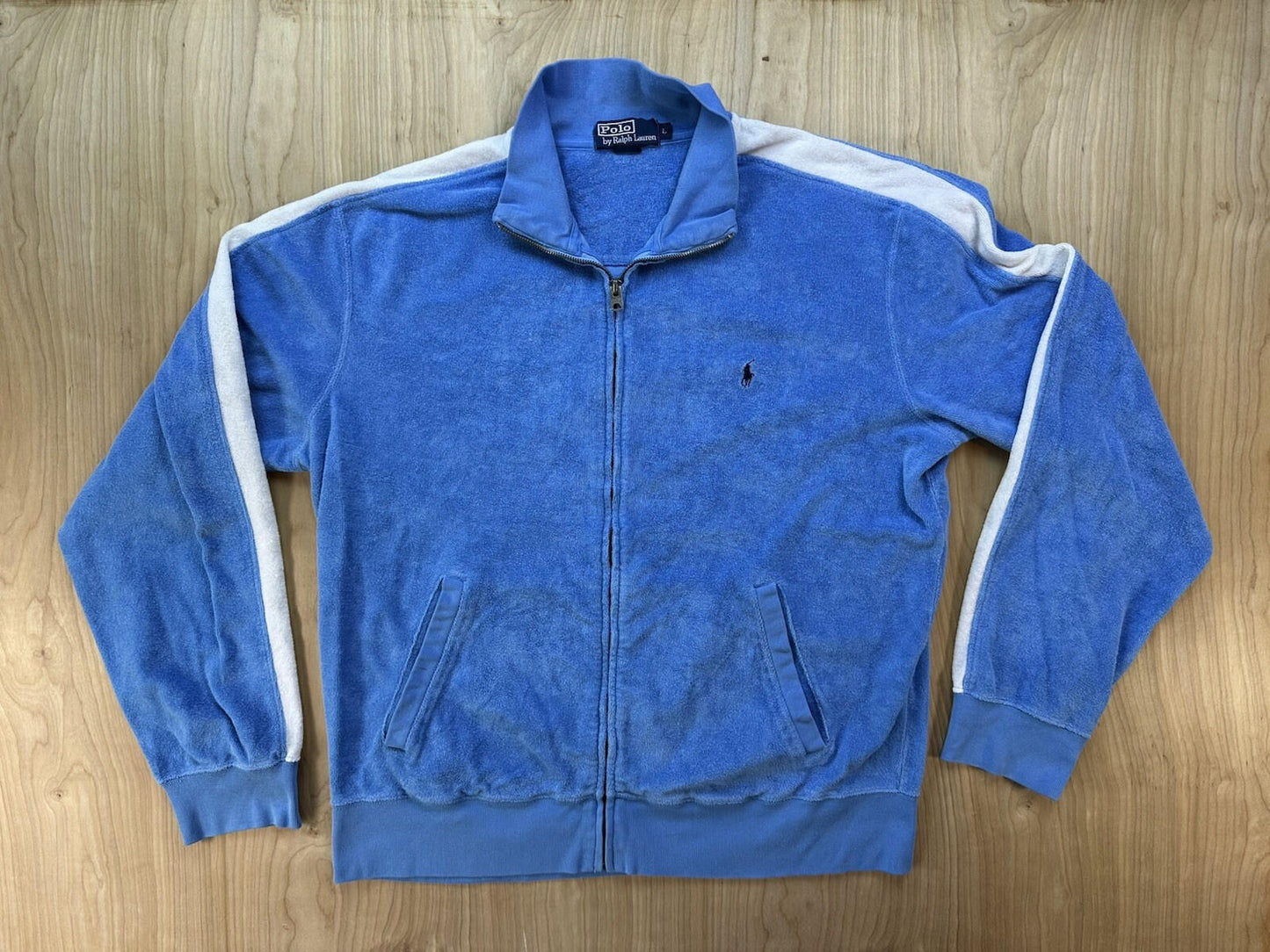 vintage 80's POLO RALPH LAUREN terry cloth ZIP UP SWEATSHIRT JACKET large STRIPE
