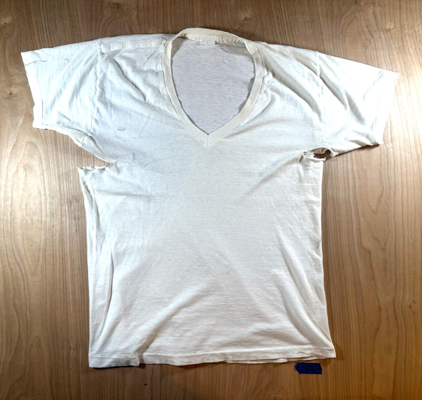 vintage 60's JOCKEY UNDERSHIRT v neck SHREDDED worn PATINA torn MEDIUM j1