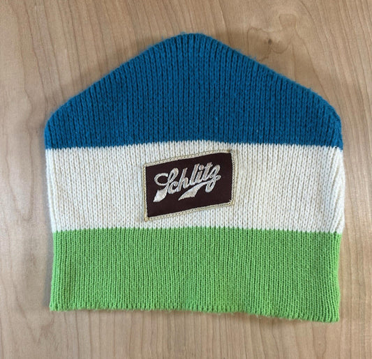 vintage 1980's SCHLITZ wool TOUKE hat POP PUNK patch BEER ski DOUBLE SIDED