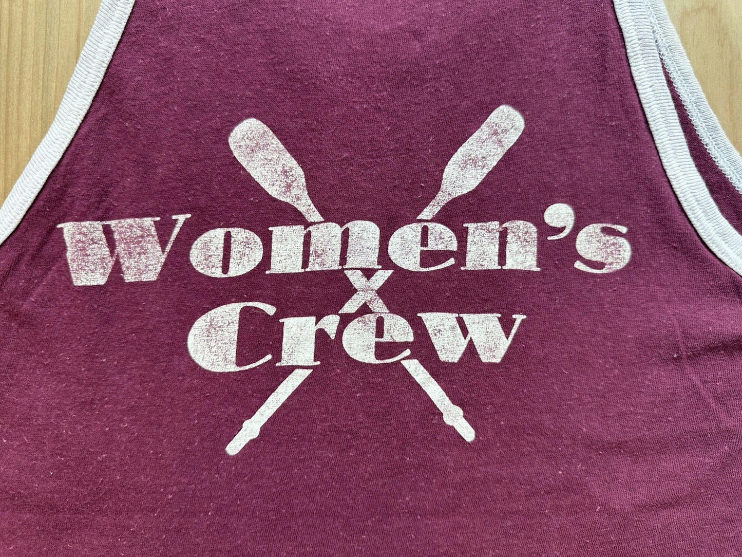 vintage 1970's U MASS WOMEN'S CREW tank top MAROON ringer MEDIUM worn imp print