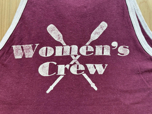 vintage 1970's U MASS WOMEN'S CREW tank top MAROON ringer MEDIUM worn imp print