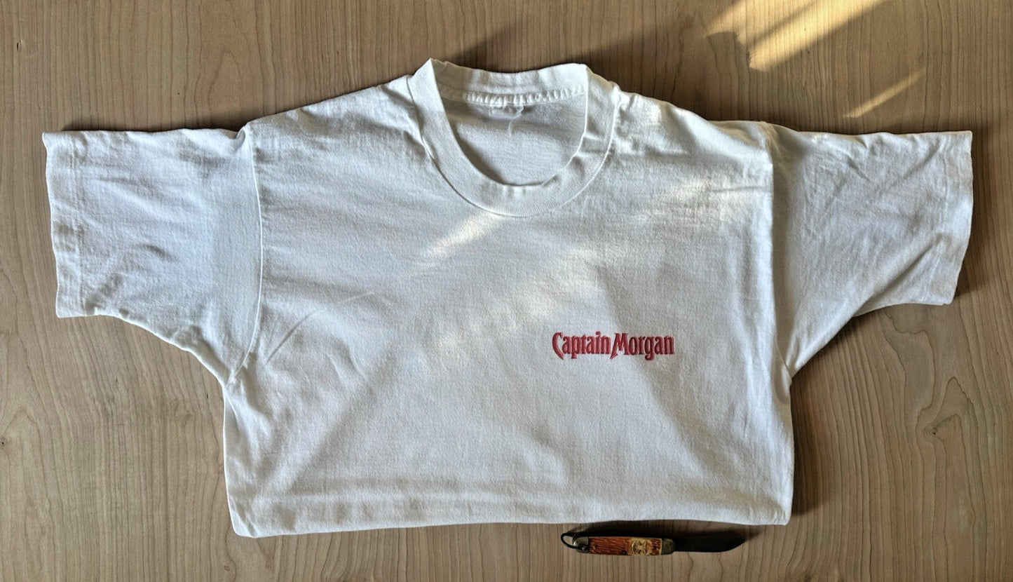 vintage 80's CAPTAIN MORGAN t shirt FRUIT OF THE LOOM single stitch LARGE white