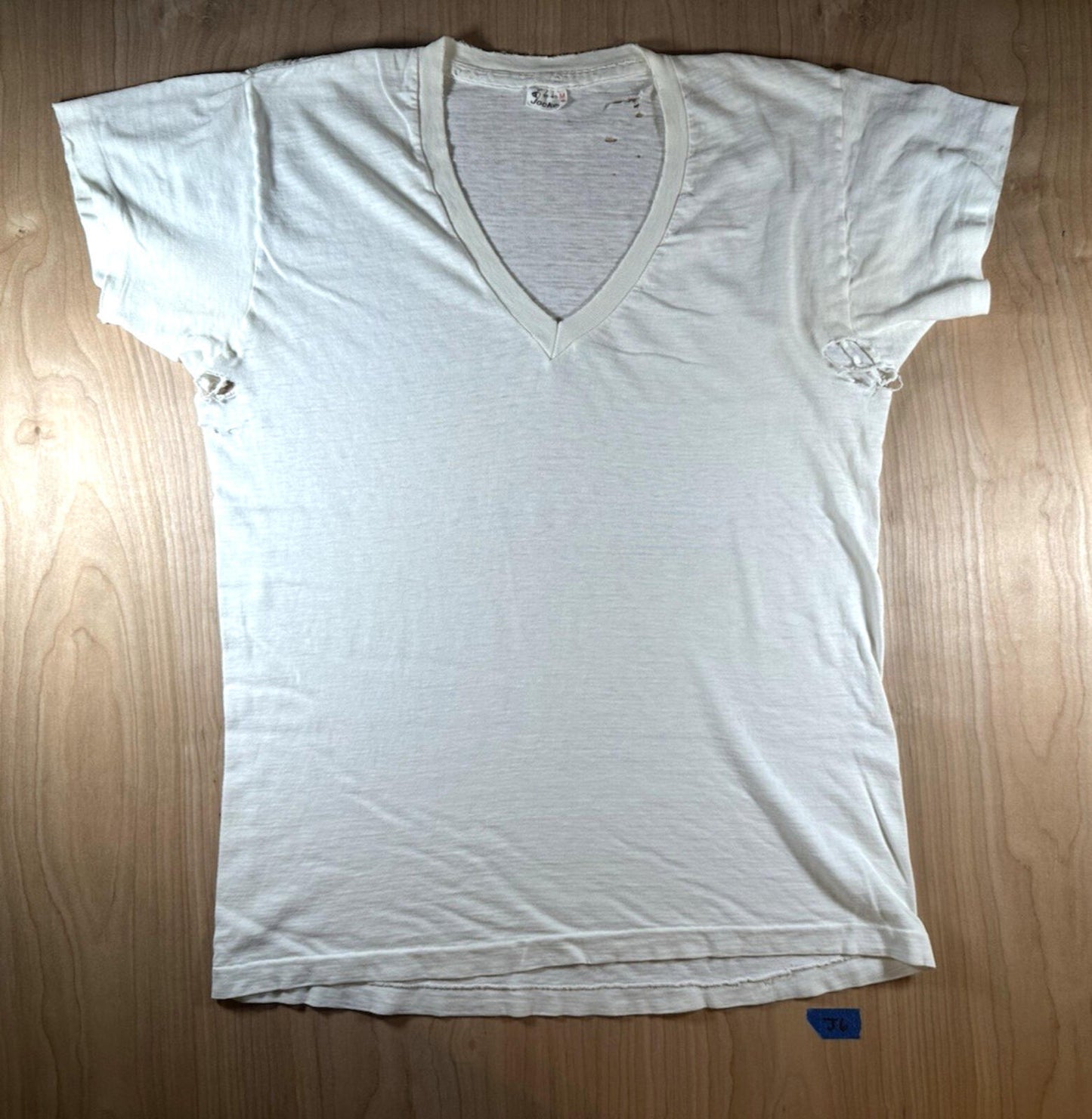 vintage 60's JOCKEY UNDERSHIRT v neck SHREDDED worn PATINA torn MEDIUM j6
