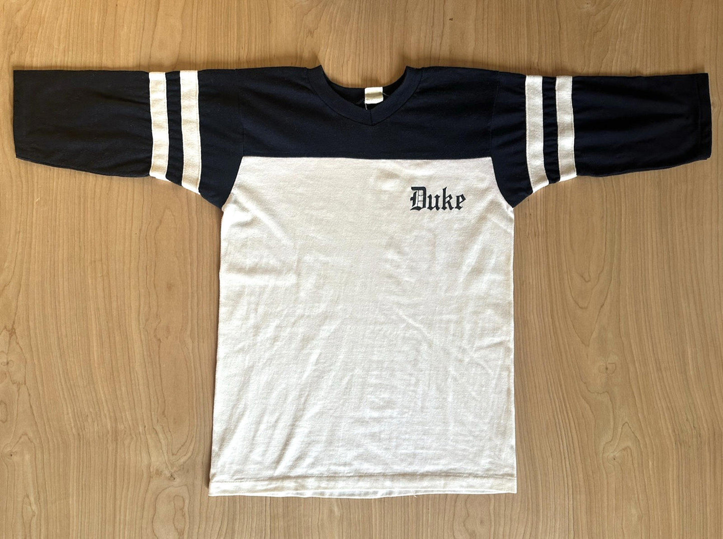 vintage 80's DUKE UNIVERSITY football shirt VELVA SHEEN medium STRIPED blue PREP