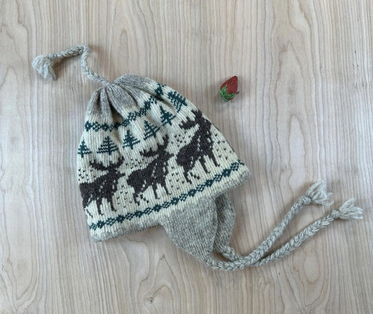 vintage 80's LL BEAN wool knit BEANIE pom pom EAR FLAPS gorp core PINE TREE prep