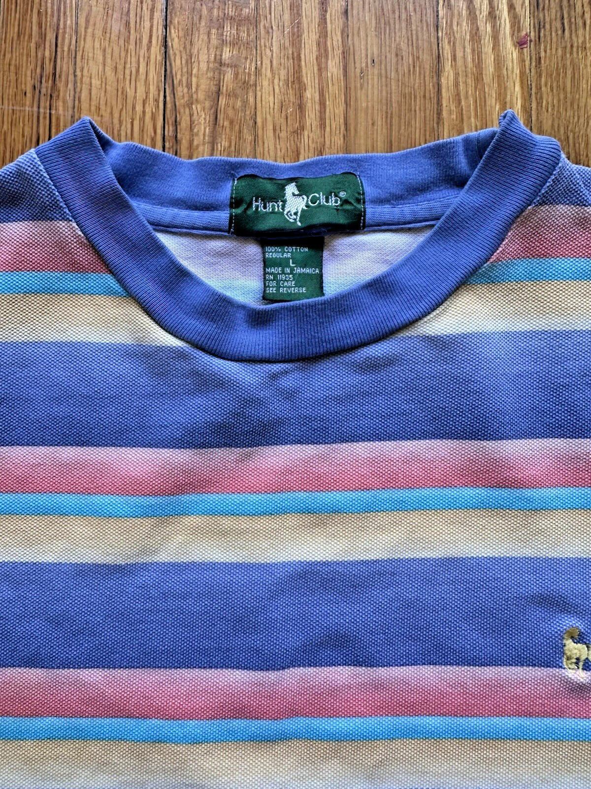 vintage HUNT CLUB faded striped crew neck SHIRT size LARGE 90'S jc penny