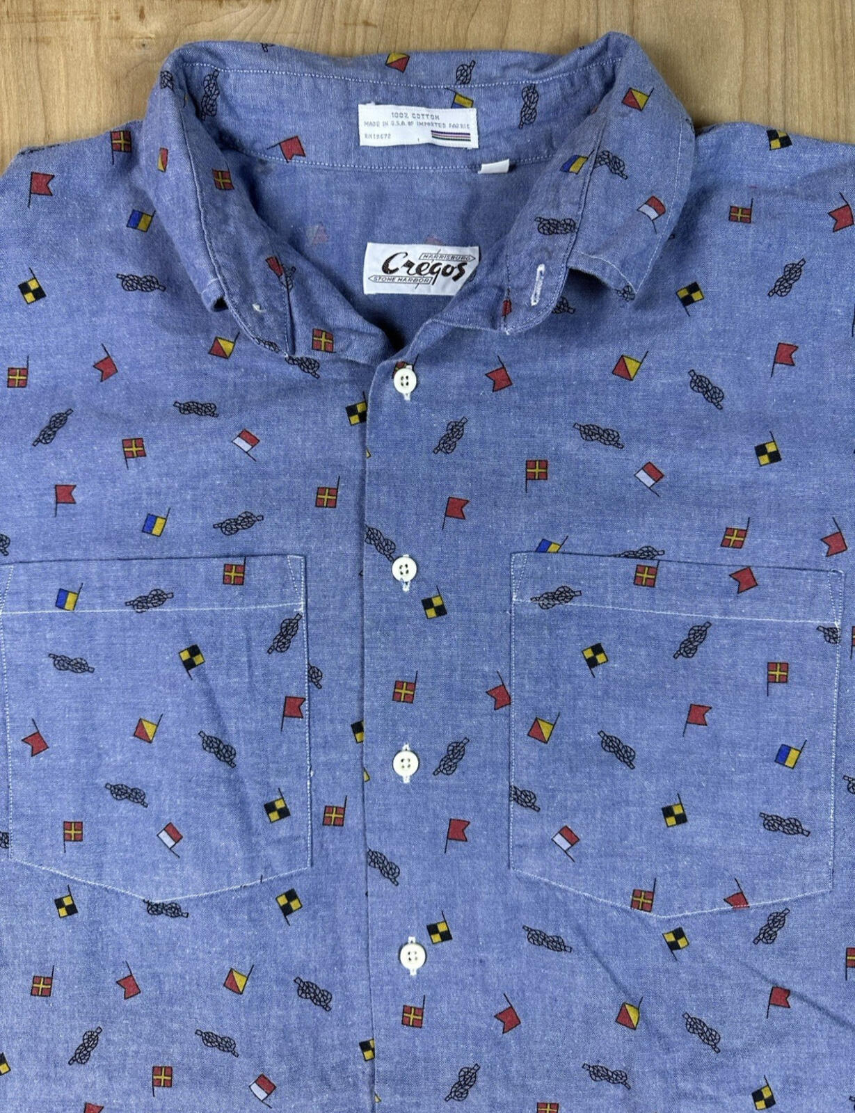 vintage 80's CHAMBRAY nautical theme BUTTON DOWN xtra large CREGOS stone harbor