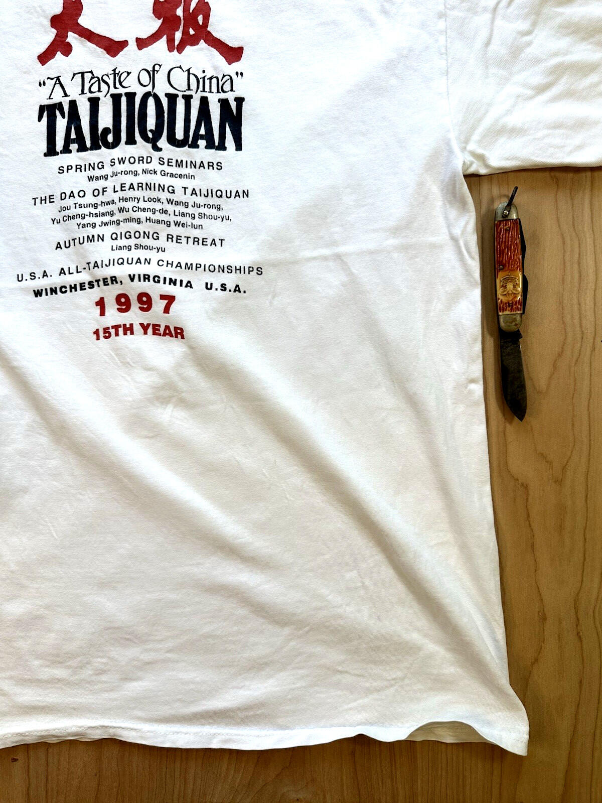 vintage 1997 TAIJIQUAN tai chi retreat T SHIRT hanes BEEFY T medium DAO swords