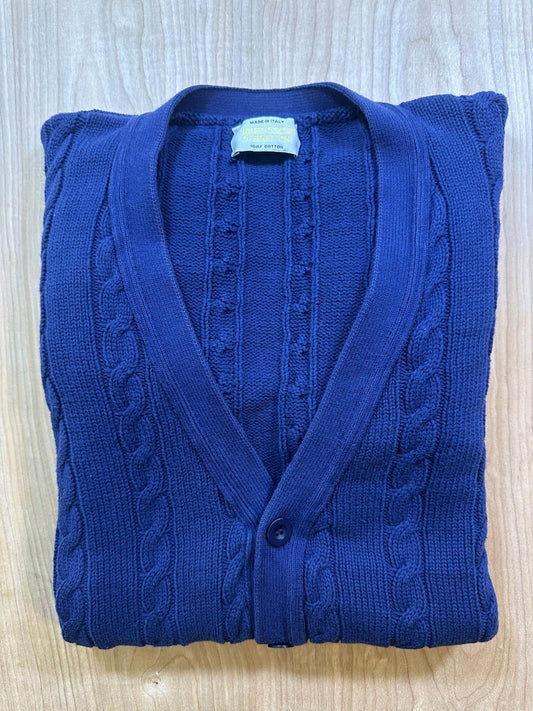 vintage 90's BENETTON cardigan STRANGER THINGS blue COTTON cable knit ITALY prep