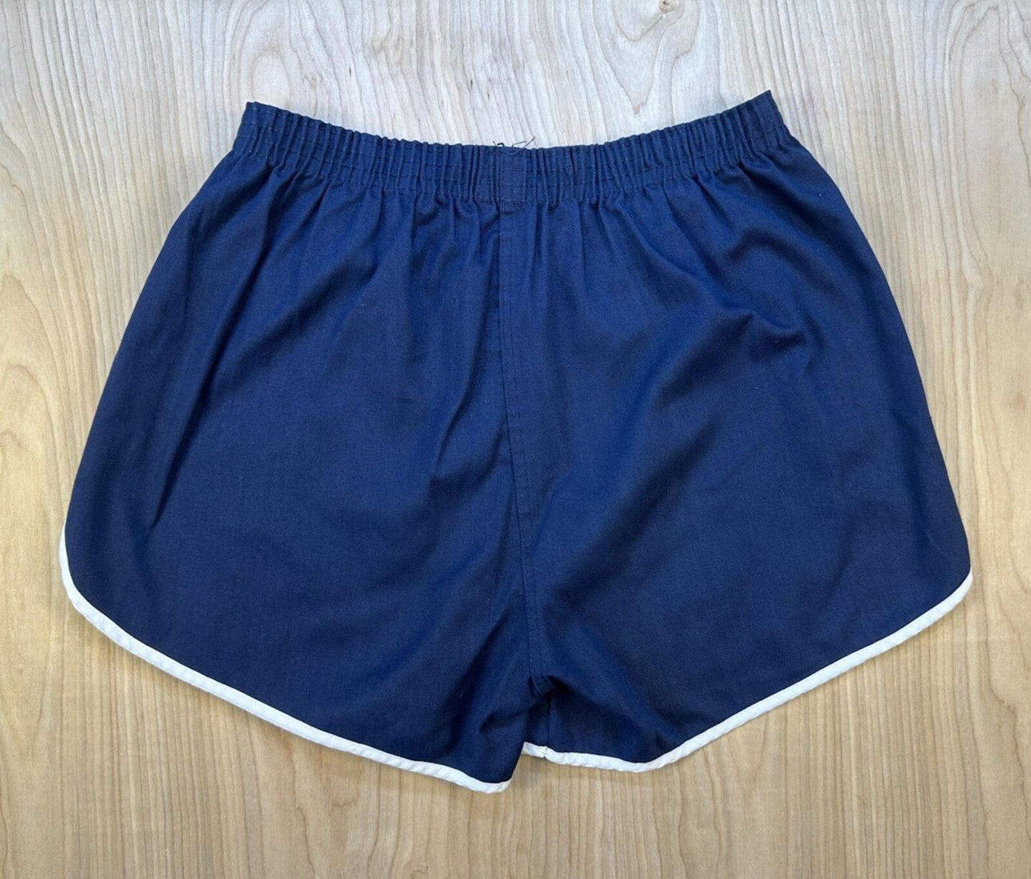 vintage 80's GYM SHORTS large BLUE with WHITE PIPING velva sheen HAWKS LOGO usa