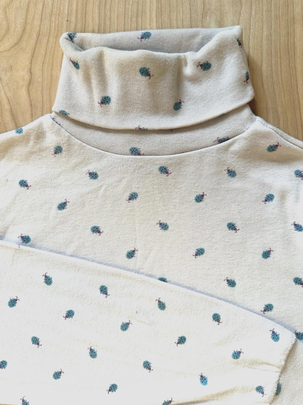 vintage 80's CUTE BUG TURTLE NECK trousers up GIRLS lady bug LARGE new wave