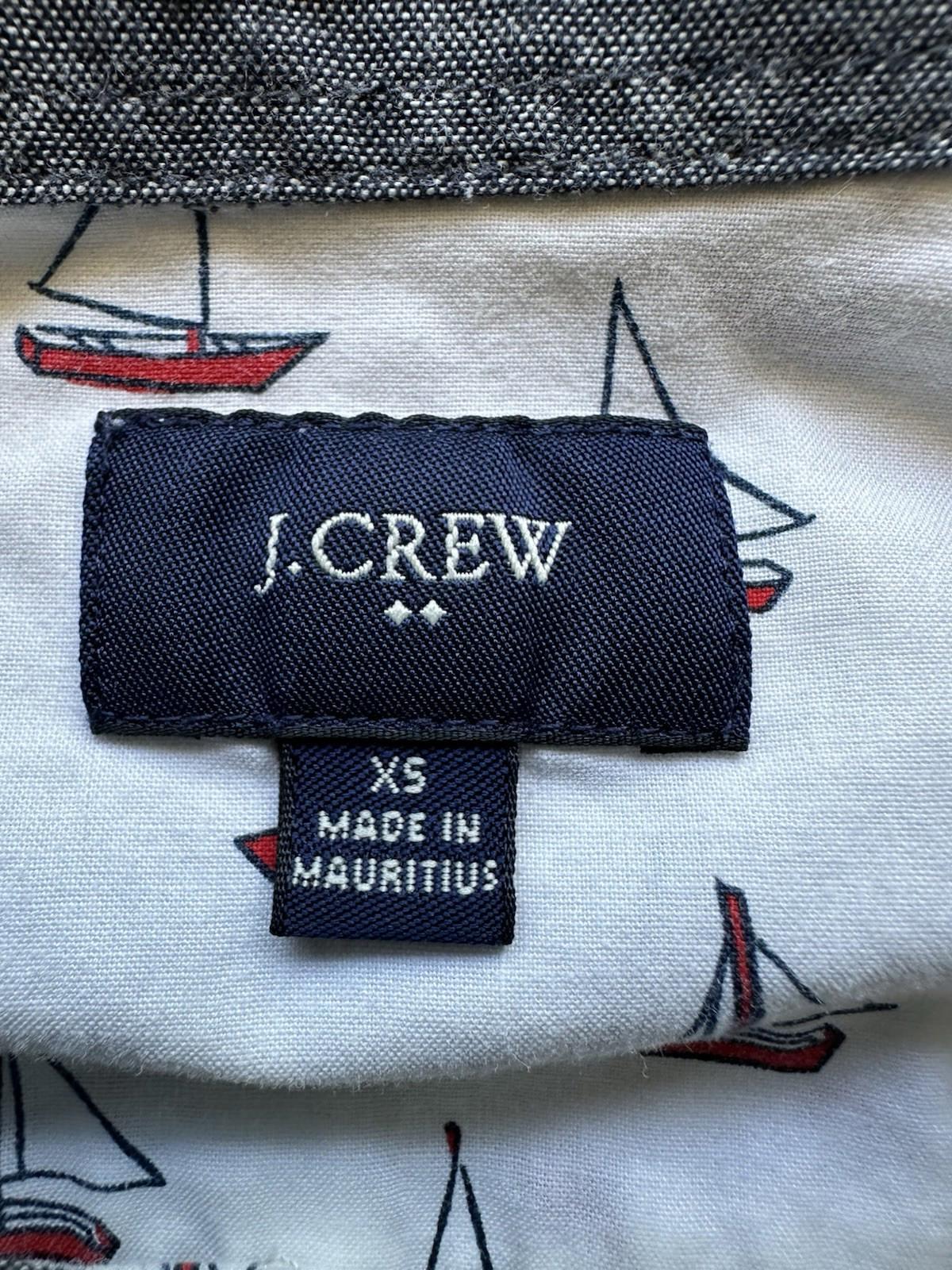 J CREW OXFORD sailboat print BUTTON UP off white XTRA small PREPPY