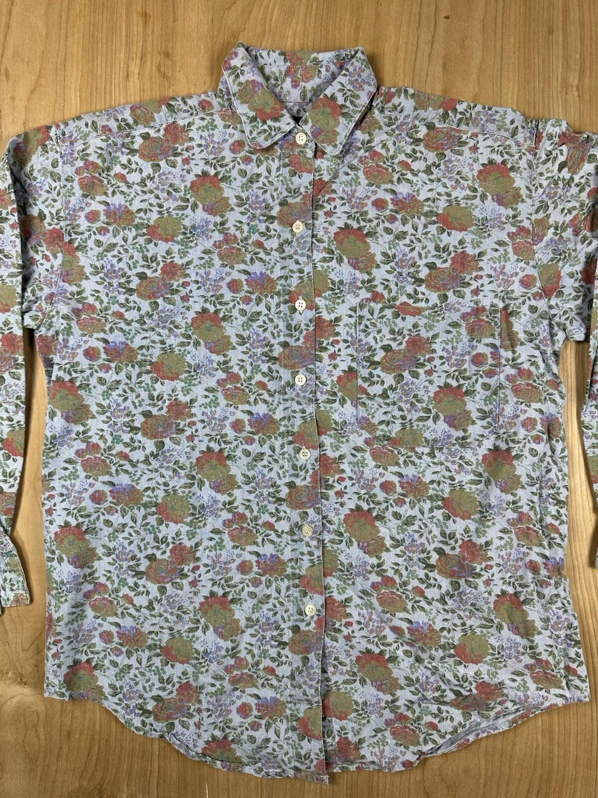 vintage 80's GAP floral blouse BUTTON DOWN cotton SMALL pocket PREPPY country