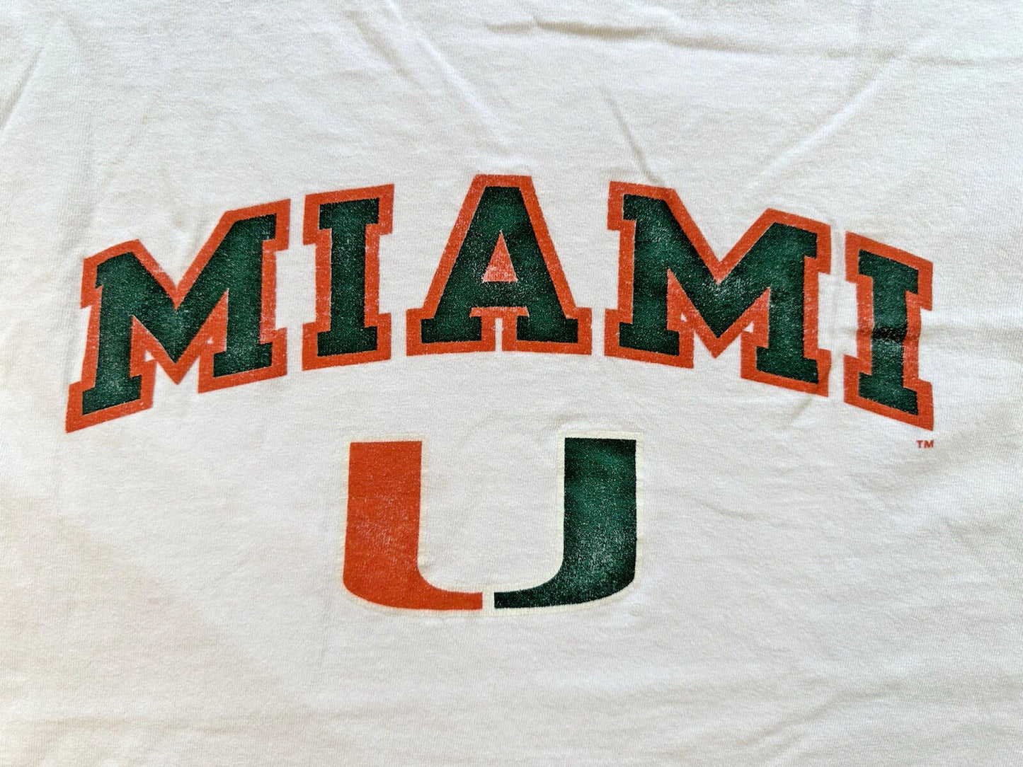 vintage UNIVERSITY OF MIAMI champion T SHIRT worn out FADED medium WHITE soft