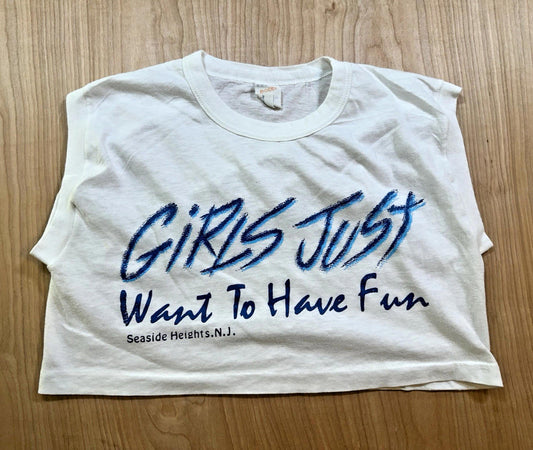 vintage 80's GIRLS JUST WANT TO HAVE FUN halfshirt SEASIDE HEIGHTS NJ board walk