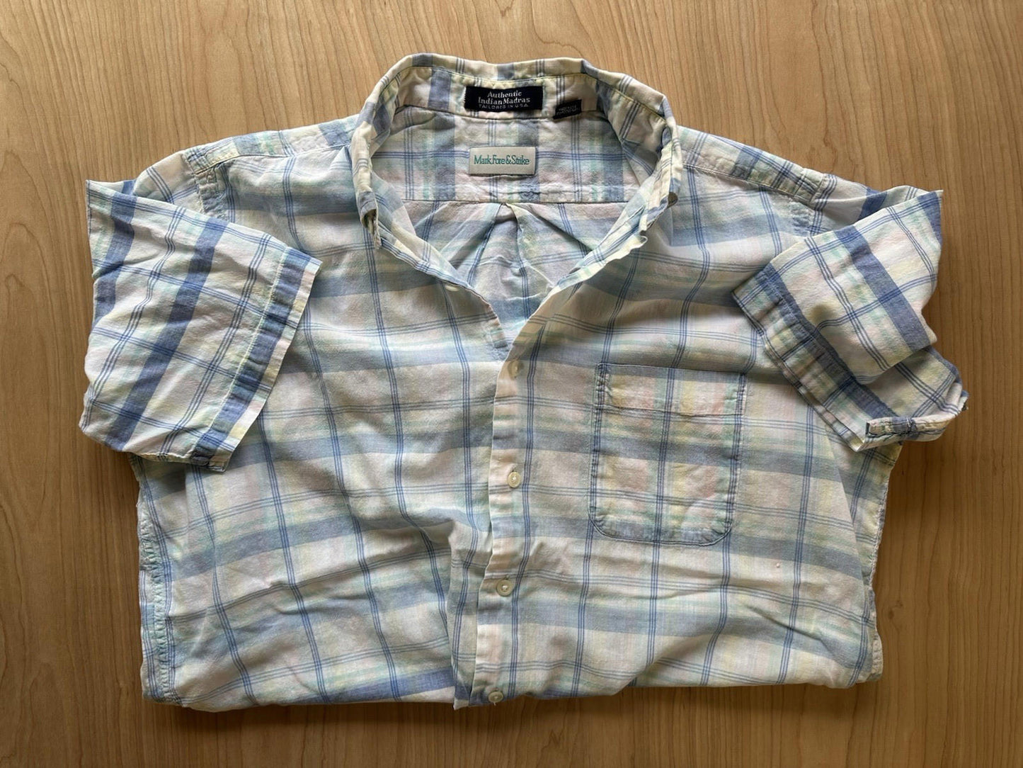 vintage 90's INDIAN MADRAS botton up SHORT SLEEVE large MARK FORE & STRIKE