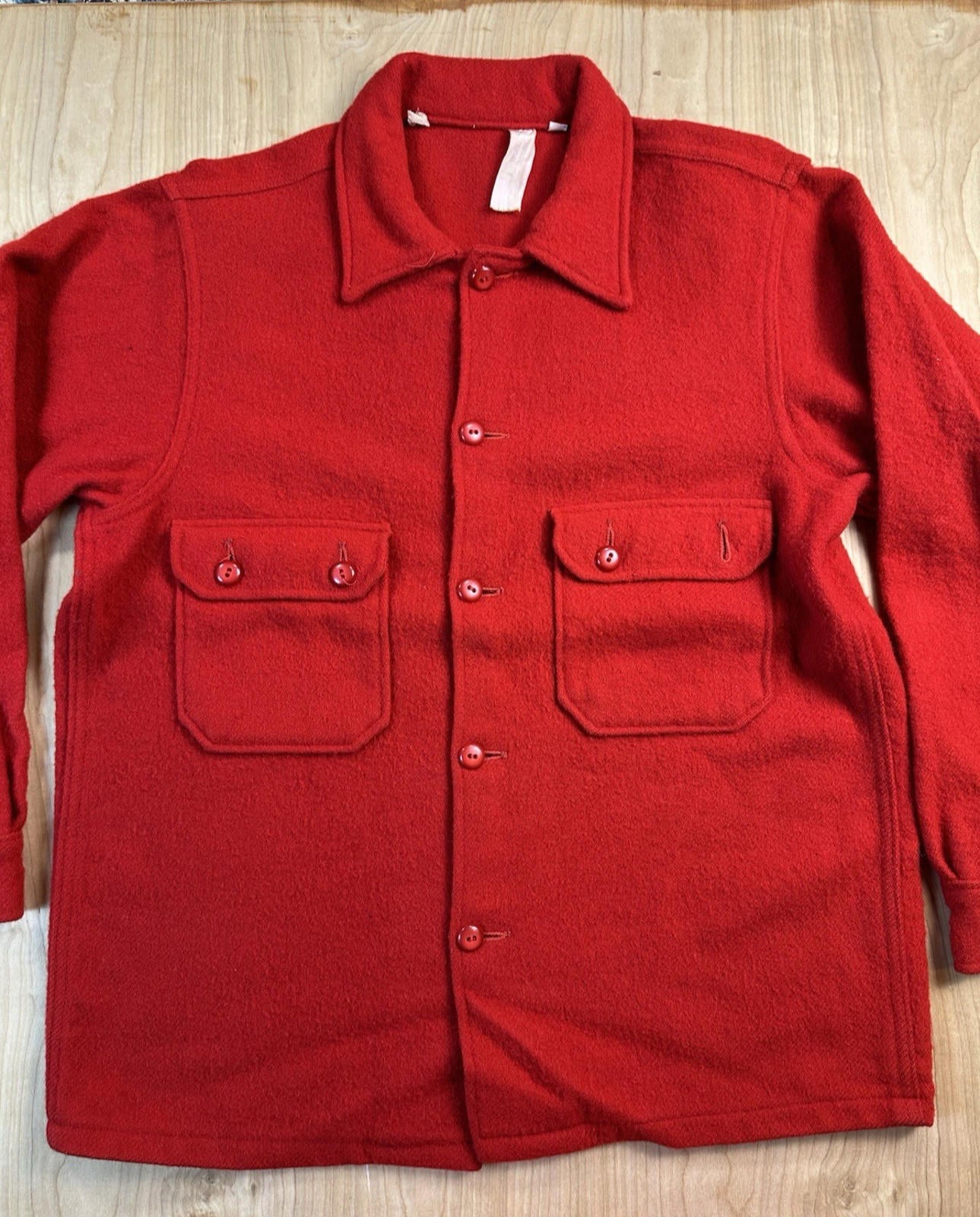 vintage 60's BOY SCOUTS red WOOL large BUTTON UP jacket HEAVY DUTY preppy ivy