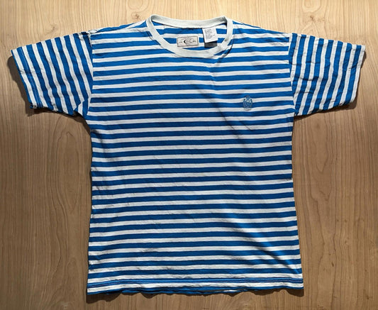 vintage 80's BUGLE BOY striped T SHIRT cotton LARGE preppy PUNK blue and white