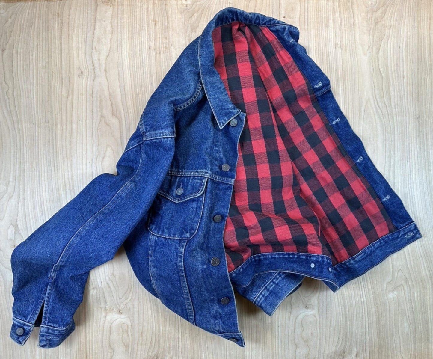 vintage 90's GAP denim jacket BUFFALO PLAID lined COUNTRY preppy MEDIUM