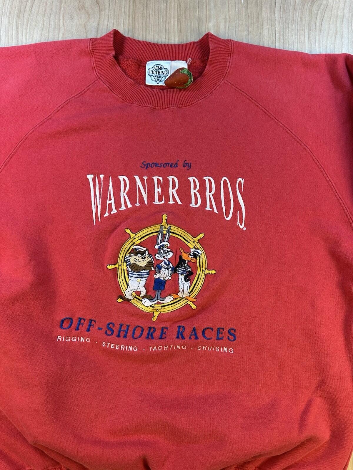 vintage 1992 LOONEY TOONS EMBROIDERED sweatshirt SAILING bugs bunny RARE red XL