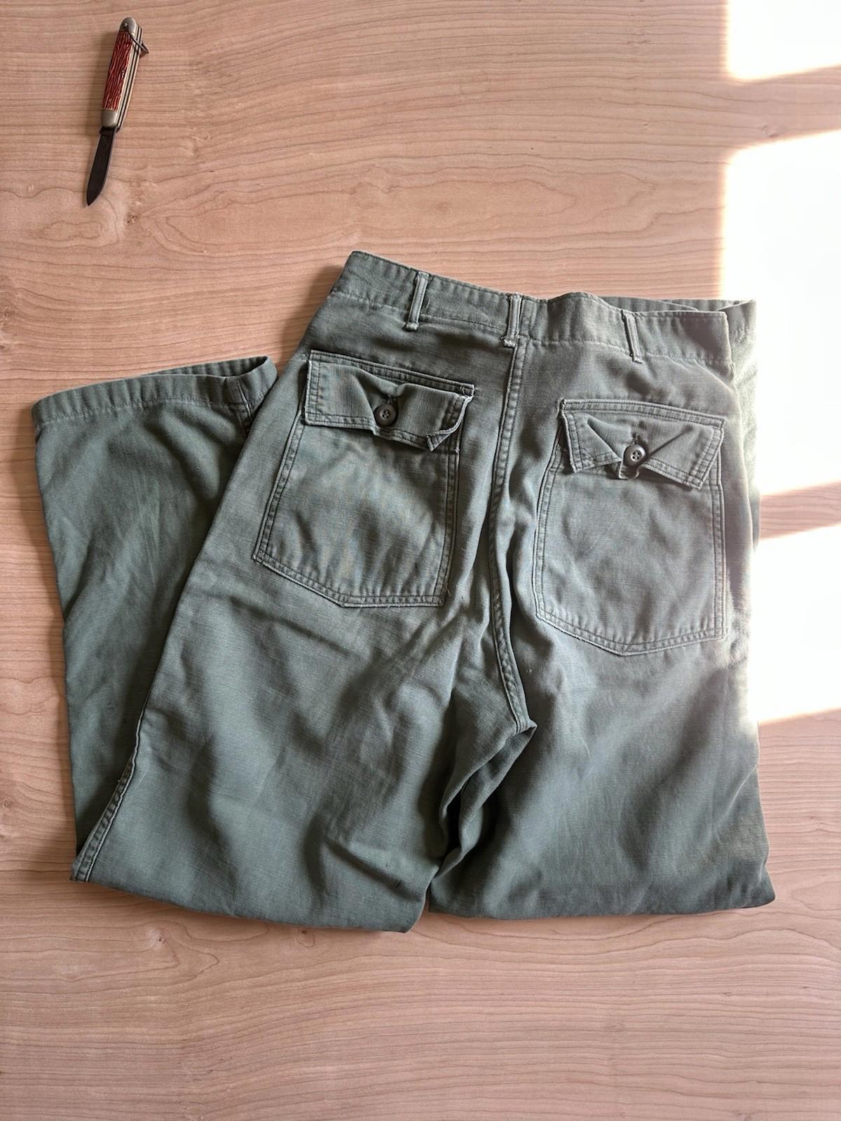 Vintage Vietnam 1968 Era OG 107 Military Green unisex 28" x 30" Pants patches
