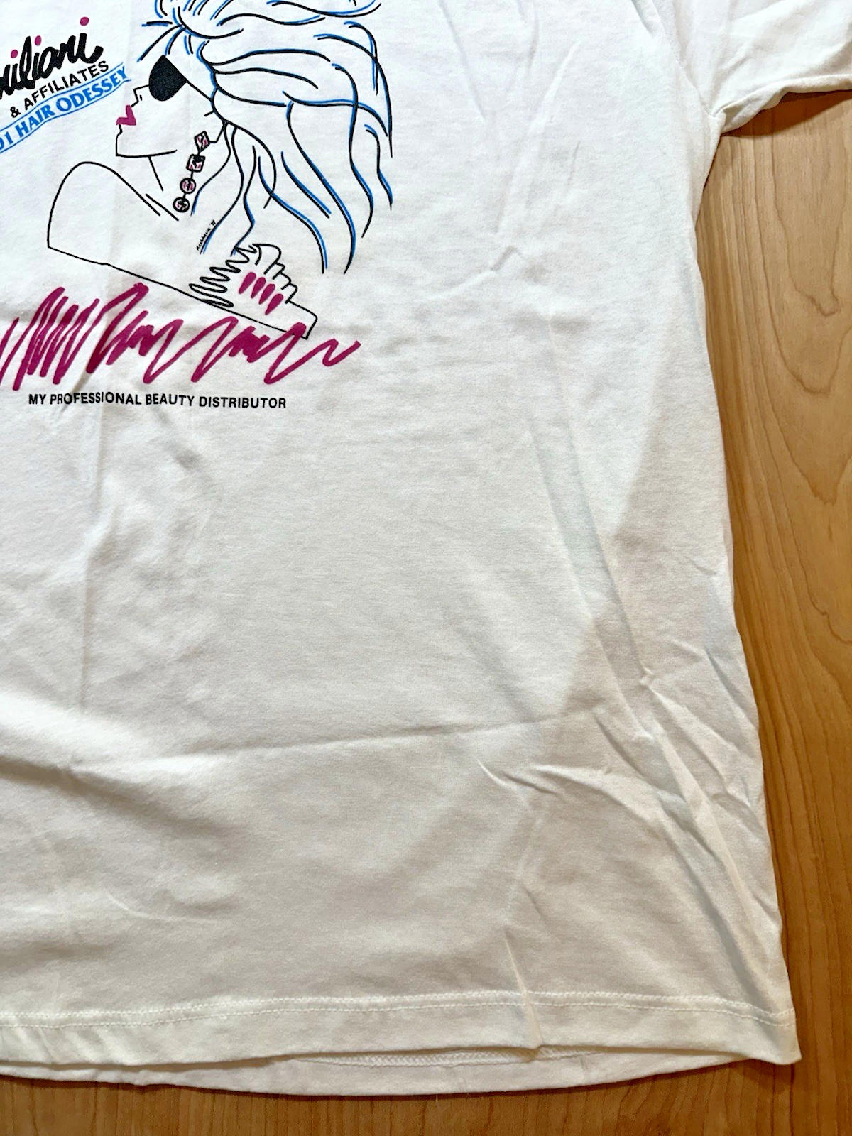 vintage 1989 SALON T SHIRT beauty EMILIANI womens PUNKY new wave PINK video girl