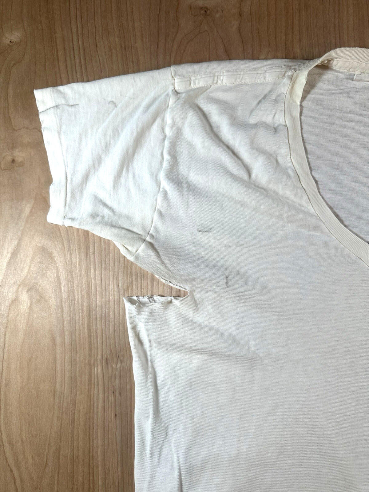 vintage 60's JOCKEY UNDERSHIRT v neck SHREDDED worn PATINA torn MEDIUM j1