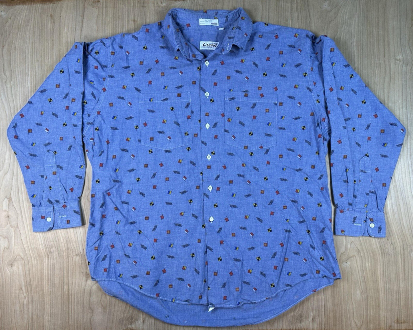 vintage 80's CHAMBRAY nautical theme BUTTON DOWN xtra large CREGOS stone harbor