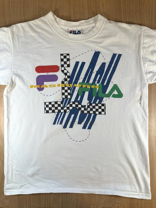 vintage 90's FILA MASHBURN t shirt LARGE white TORN rad BASKETBALL sneakers