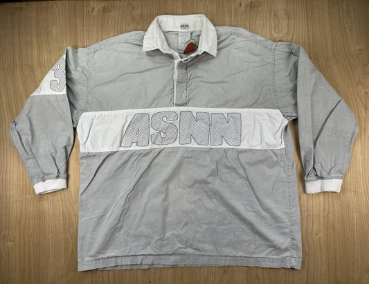 vintage 80's NAF NAF PARIS rugby ASNN collard button up GREY large PREPPY