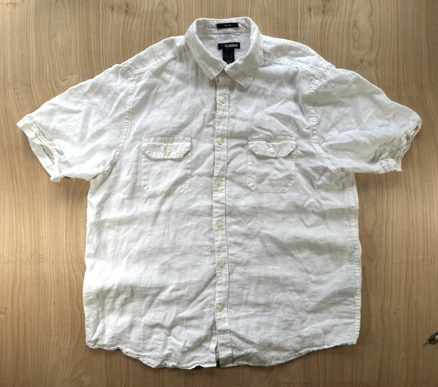 vintage 90's LINEN button up shirt MENS large pockets SUMMER gorp CLAIBORNE