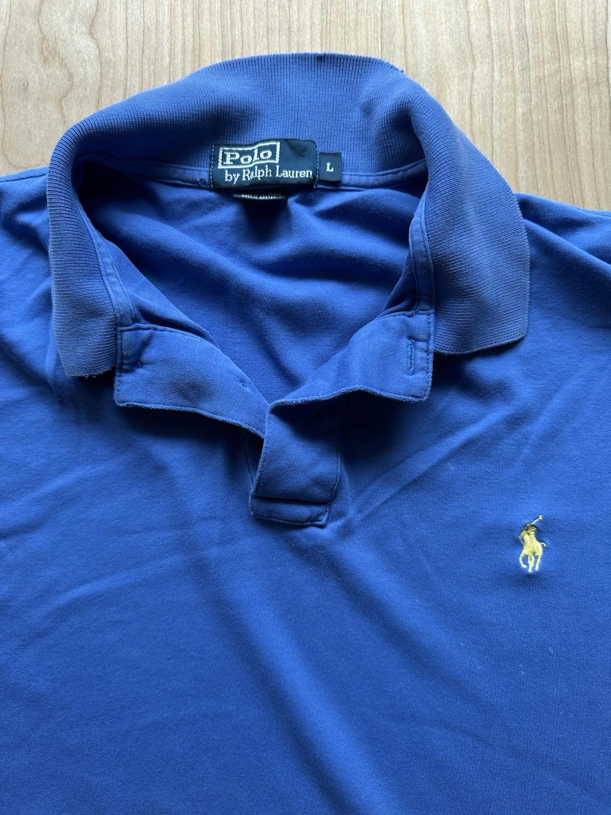 vintage 90's POLO shirt RALPH LAUREN sky blue WORN faded BROKEN IN frayed SOFT