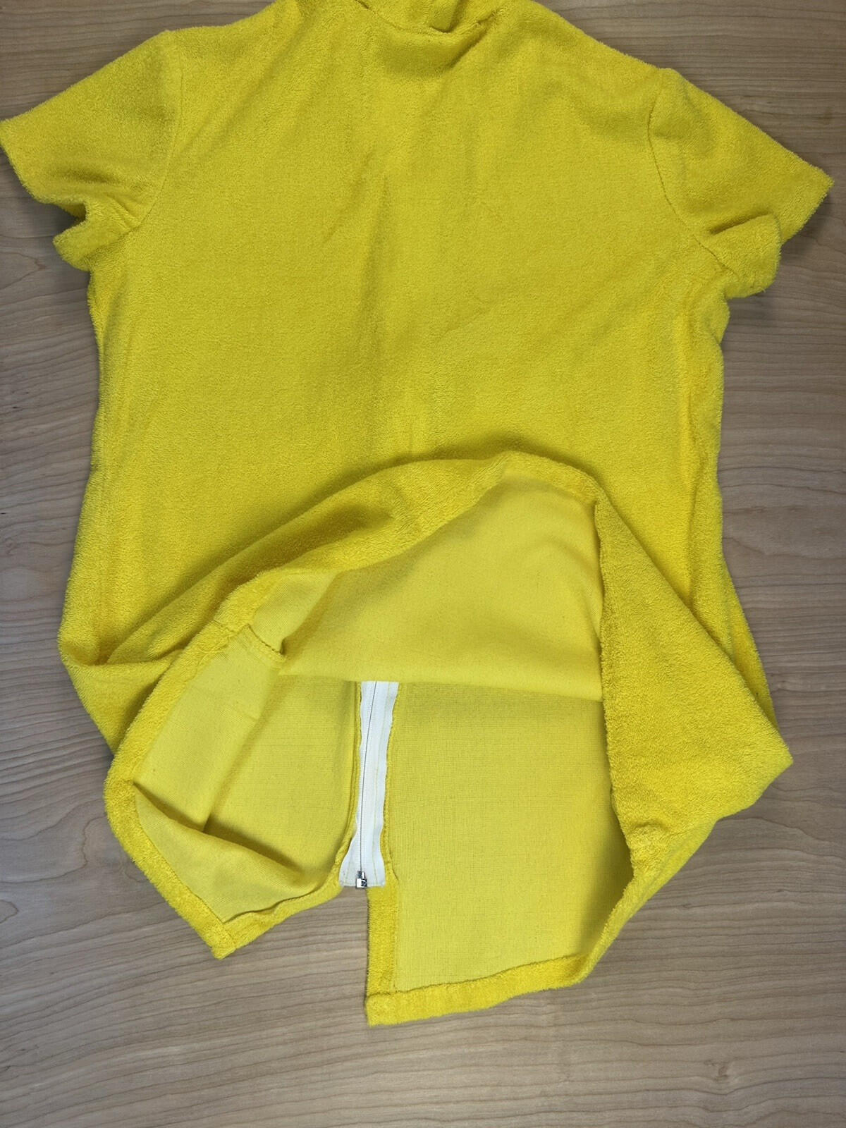vintage 80's JC PENNY california YELLOW TERRY CLOTH BEACH COVERUP large HOOD