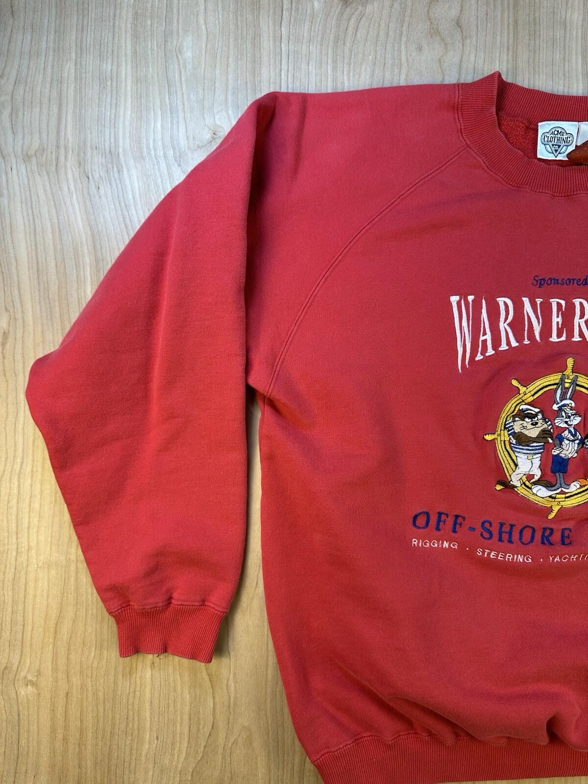 vintage 1992 LOONEY TOONS EMBROIDERED sweatshirt SAILING bugs bunny RARE red XL