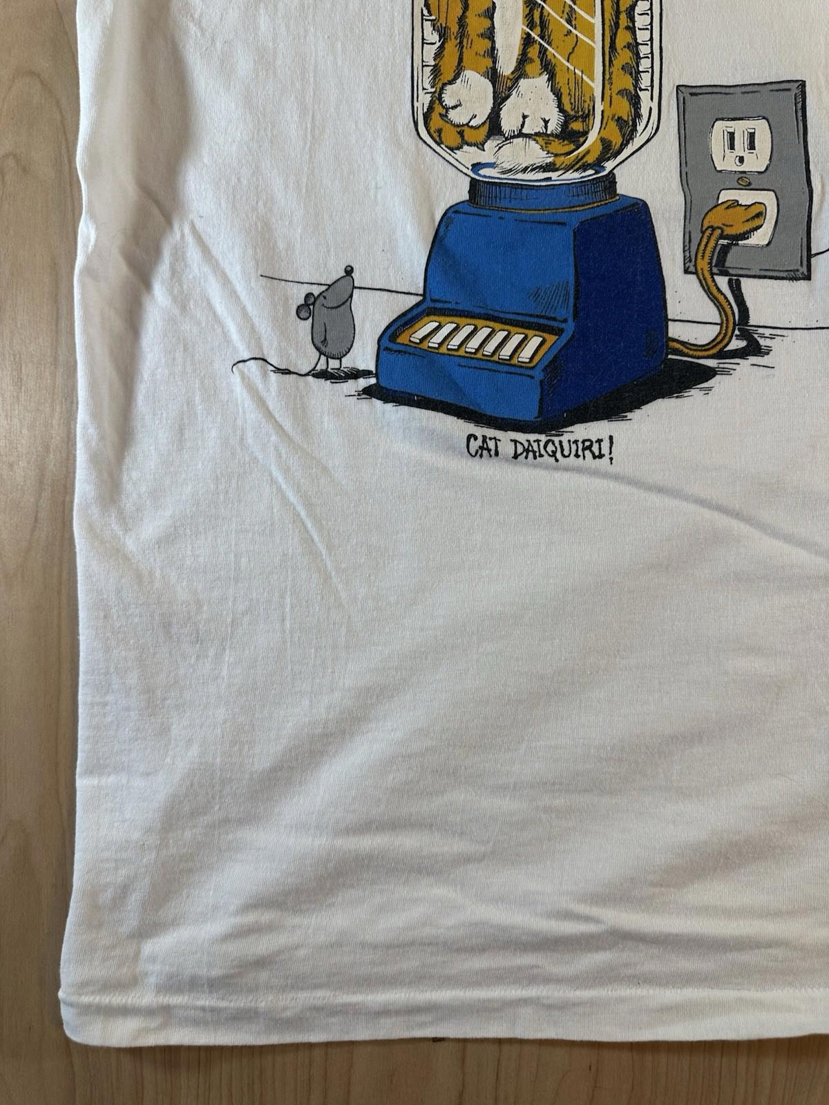vintage 1986 CAT IN BLENDER cat daquiri MONTEREY california CARTOON T SHIRT