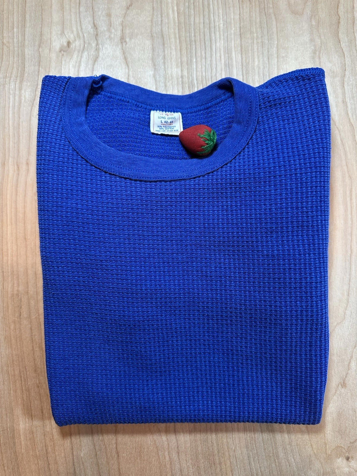 vintage 70's LONG JOHNS waffle top BLUE size LARGE super cool!