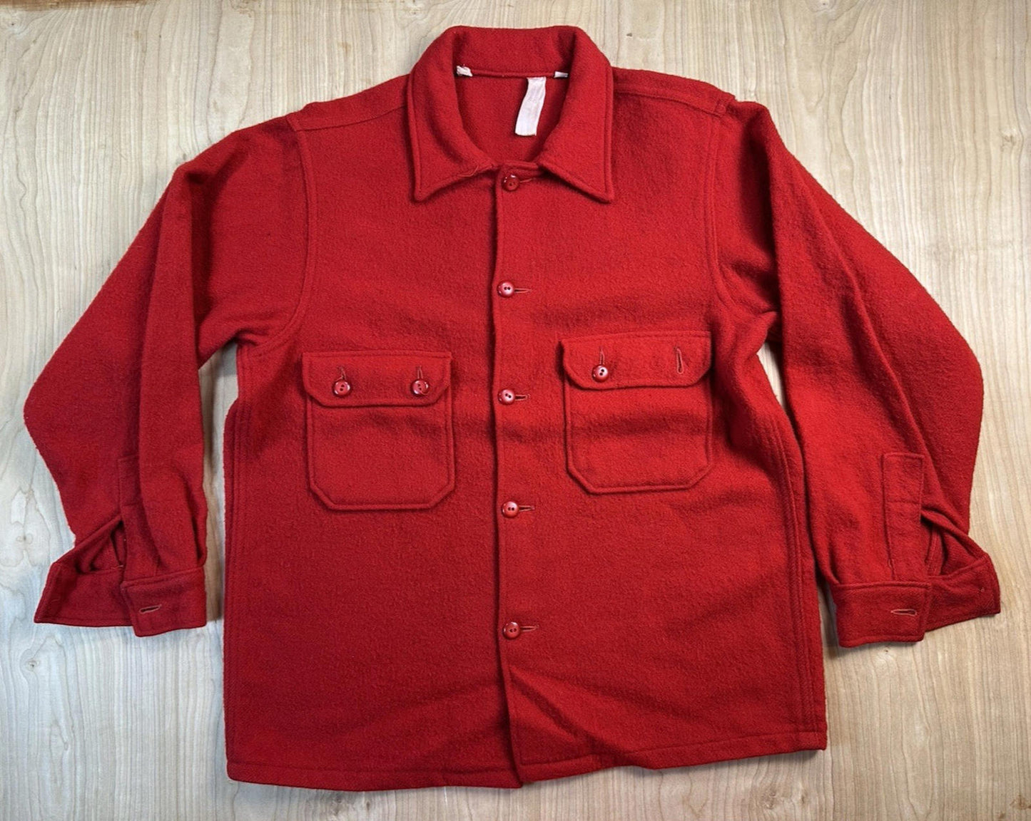 vintage 60's BOY SCOUTS red WOOL large BUTTON UP jacket HEAVY DUTY preppy ivy